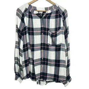 Time and Tru Maternity Blue and Pink Plaid Ruffle Button Down | Size Large